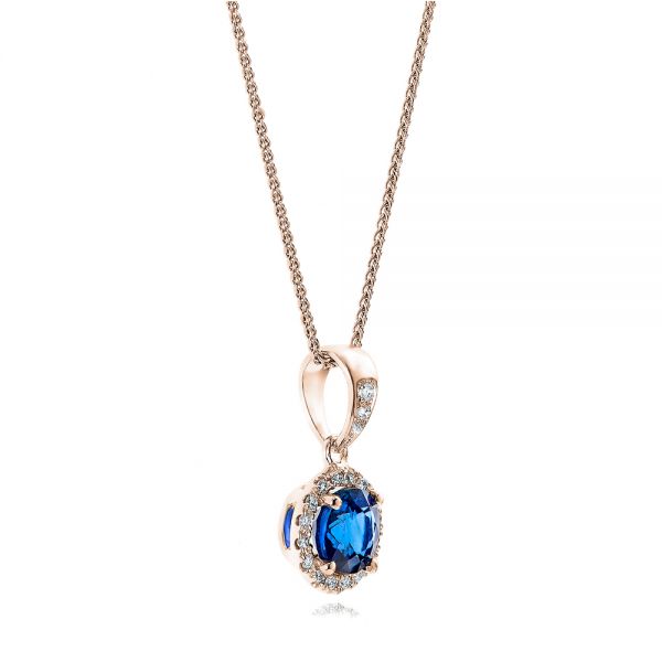 14k Rose Gold 14k Rose Gold Blue Sapphire And Diamond Halo Pendant - Flat View - 100977