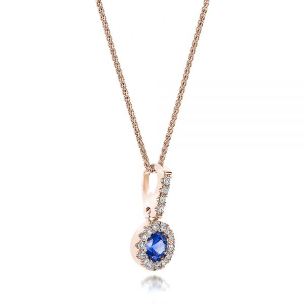 18k Rose Gold 18k Rose Gold Blue Sapphire And Diamond Halo Pendant - Flat View -  100980