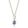 14k Rose Gold 14k Rose Gold Blue Sapphire And Diamond Halo Pendant - Flat View -  100980 - Thumbnail
