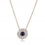 18k Rose Gold 18k Rose Gold Blue Sapphire And Diamond Halo Pendant - Three-Quarter View -  100979 - Thumbnail