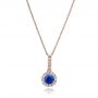14k Rose Gold 14k Rose Gold Blue Sapphire And Diamond Halo Pendant - Three-Quarter View -  100980 - Thumbnail