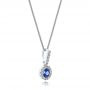 14k White Gold Blue Sapphire And Diamond Halo Pendant - Flat View -  100980 - Thumbnail
