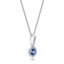 18k White Gold 18k White Gold Blue Sapphire And Diamond Halo Pendant - Flat View -  100980 - Thumbnail