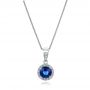 14k White Gold Blue Sapphire And Diamond Halo Pendant - Three-Quarter View -  100977 - Thumbnail