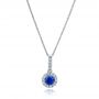 14k White Gold Blue Sapphire And Diamond Halo Pendant - Three-Quarter View -  100980 - Thumbnail