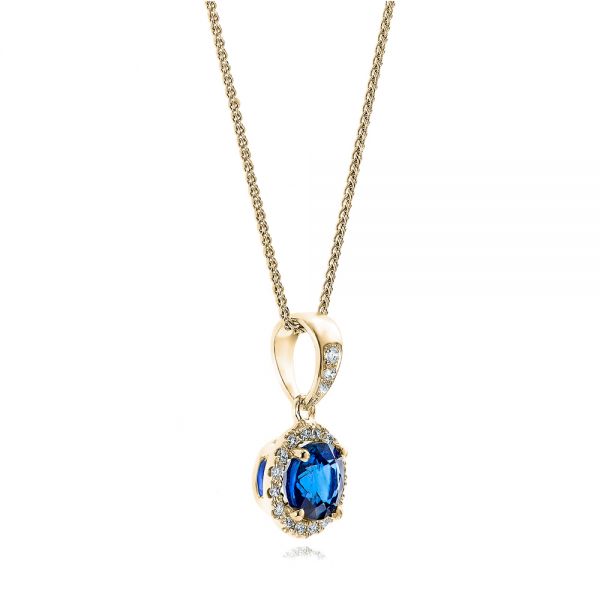 18k Yellow Gold 18k Yellow Gold Blue Sapphire And Diamond Halo Pendant - Flat View -  100977