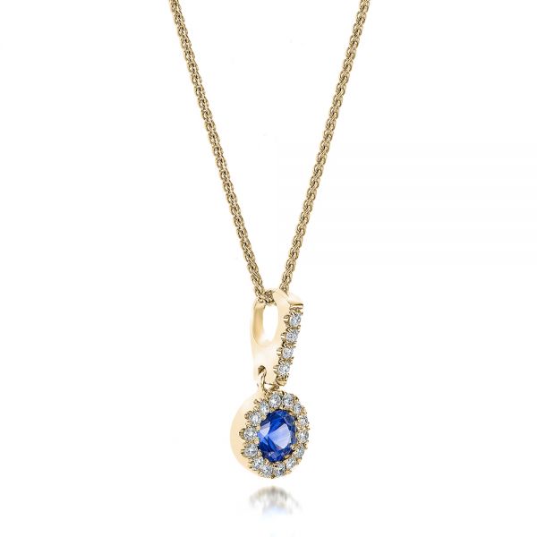 14k Yellow Gold 14k Yellow Gold Blue Sapphire And Diamond Halo Pendant - Flat View -  100980