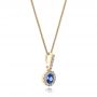 14k Yellow Gold 14k Yellow Gold Blue Sapphire And Diamond Halo Pendant - Flat View -  100980 - Thumbnail