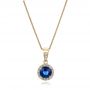 18k Yellow Gold 18k Yellow Gold Blue Sapphire And Diamond Halo Pendant - Three-Quarter View -  100977 - Thumbnail