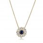 14k Yellow Gold 14k Yellow Gold Blue Sapphire And Diamond Halo Pendant - Three-Quarter View -  100979 - Thumbnail