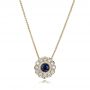 18k Yellow Gold 18k Yellow Gold Blue Sapphire And Diamond Halo Pendant - Three-Quarter View -  100979 - Thumbnail