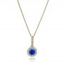 18k Yellow Gold 18k Yellow Gold Blue Sapphire And Diamond Halo Pendant - Three-Quarter View -  100980 - Thumbnail