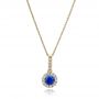 14k Yellow Gold 14k Yellow Gold Blue Sapphire And Diamond Halo Pendant - Three-Quarter View -  100980 - Thumbnail