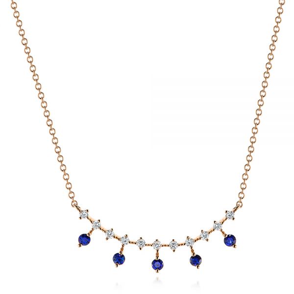 14k Rose Gold 14k Rose Gold Blue Sapphire And Diamond Necklace - Three-Quarter View -  106202
