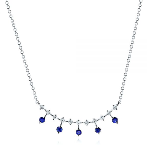 14k White Gold 14k White Gold Blue Sapphire And Diamond Necklace - Three-Quarter View - 106202