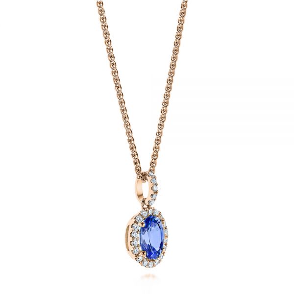14k Rose Gold 14k Rose Gold Blue Sapphire And Diamond Oval Pendant - Flat View -  106535