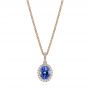 18k Rose Gold 18k Rose Gold Blue Sapphire And Diamond Oval Pendant - Three-Quarter View -  106535 - Thumbnail
