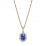 14k Rose Gold Blue Sapphire And Diamond Oval Pendant
