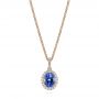 14k Rose Gold 14k Rose Gold Blue Sapphire And Diamond Oval Pendant - Three-Quarter View -  106535 - Thumbnail