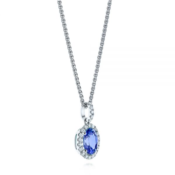 Blue Sapphire And Diamond Oval Pendant - Flat View -  106535