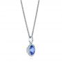 14k White Gold 14k White Gold Blue Sapphire And Diamond Oval Pendant - Flat View -  106535 - Thumbnail