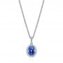 Blue Sapphire And Diamond Oval Pendant - Three-Quarter View -  106535 - Thumbnail
