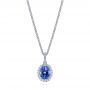 18k White Gold Blue Sapphire And Diamond Oval Pendant