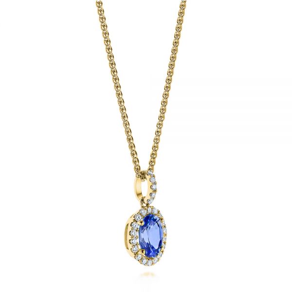 14k Yellow Gold 14k Yellow Gold Blue Sapphire And Diamond Oval Pendant - Flat View -  106535