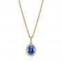 14k Yellow Gold Blue Sapphire And Diamond Oval Pendant