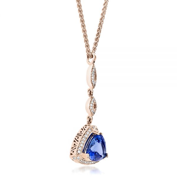 14k Rose Gold 14k Rose Gold Blue Sapphire And Diamond Pendant - Flat View - 100079