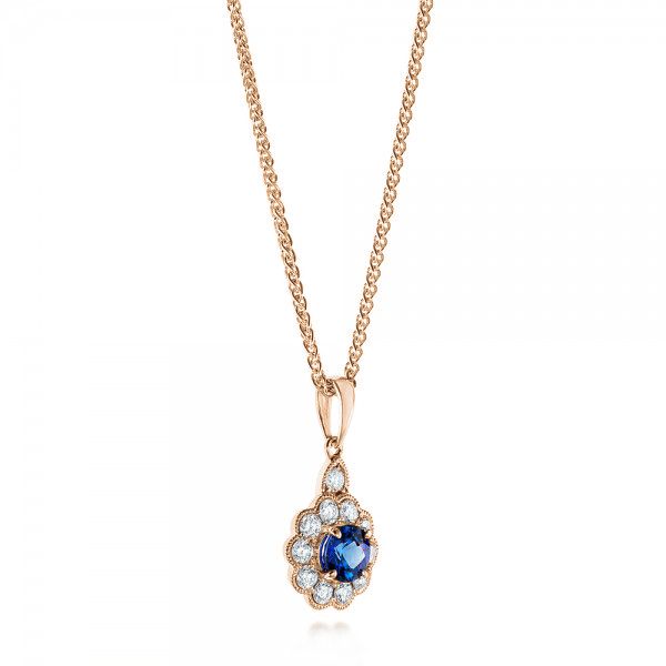18k Rose Gold 18k Rose Gold Blue Sapphire And Diamond Pendant - Flat View -  103277