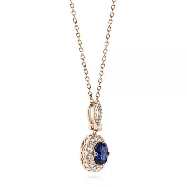 18k Rose Gold 18k Rose Gold Blue Sapphire And Diamond Pendant - Flat View -  103660