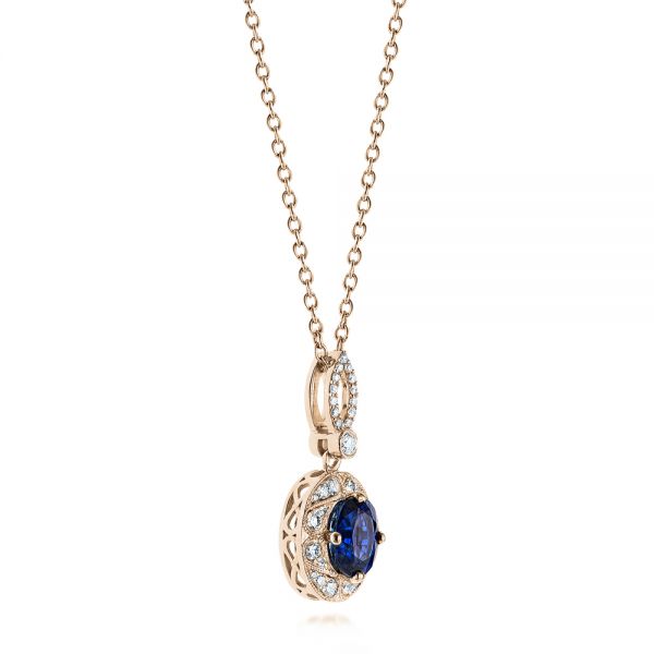 14k Rose Gold 14k Rose Gold Blue Sapphire And Diamond Pendant - Flat View -  103660