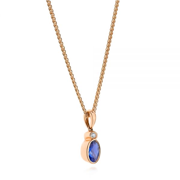 18k Rose Gold 18k Rose Gold Blue Sapphire And Diamond Pendant - Flat View -  106028