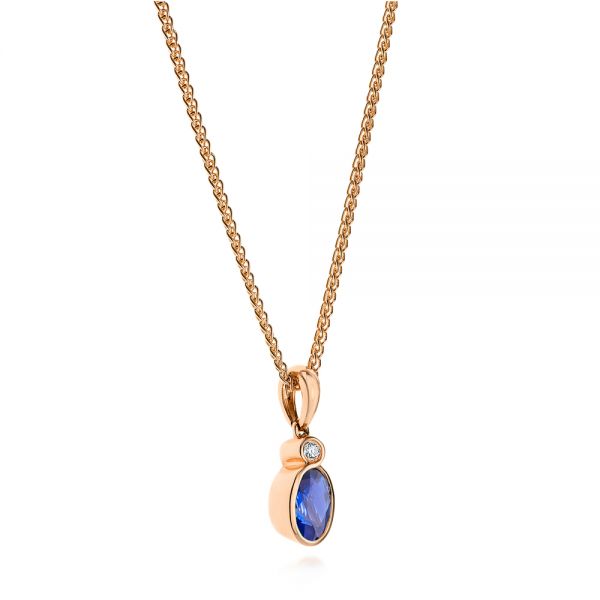 14k Rose Gold 14k Rose Gold Blue Sapphire And Diamond Pendant - Flat View -  106028