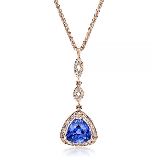 18k Rose Gold 18k Rose Gold Blue Sapphire And Diamond Pendant - Three-Quarter View -  100079