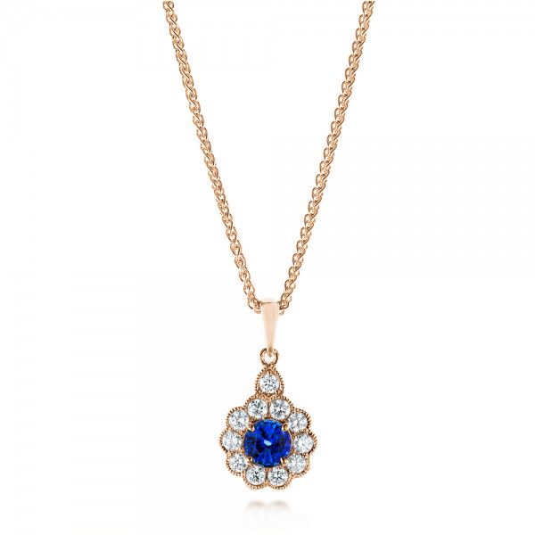 18k Rose Gold 18k Rose Gold Blue Sapphire And Diamond Pendant - Three-Quarter View -  103277