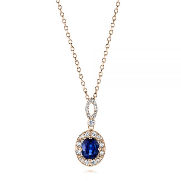 14k Rose Gold 14k Rose Gold Blue Sapphire And Diamond Pendant - Three-Quarter View -  103660