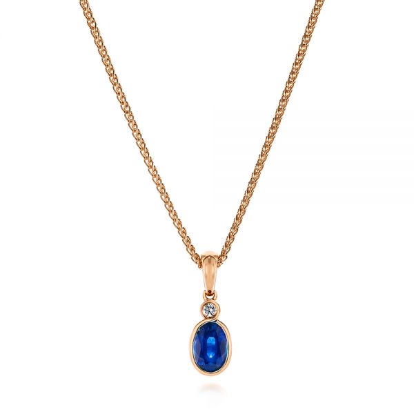 14k Rose Gold 14k Rose Gold Blue Sapphire And Diamond Pendant - Three-Quarter View -  106028