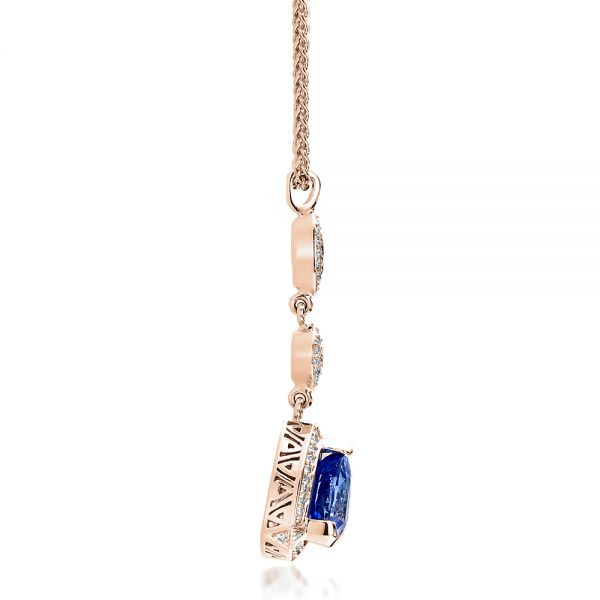 18k Rose Gold 18k Rose Gold Blue Sapphire And Diamond Pendant - Side View -  100079