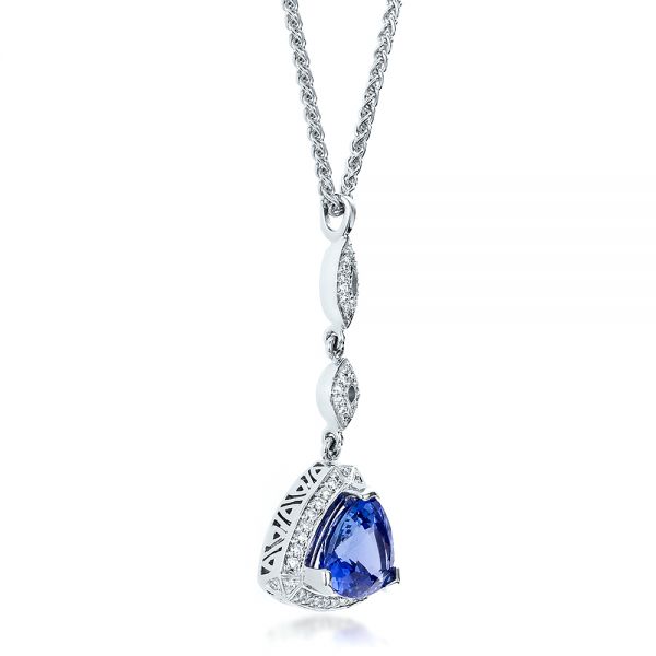 14k White Gold Blue Sapphire And Diamond Pendant - Flat View - 100079