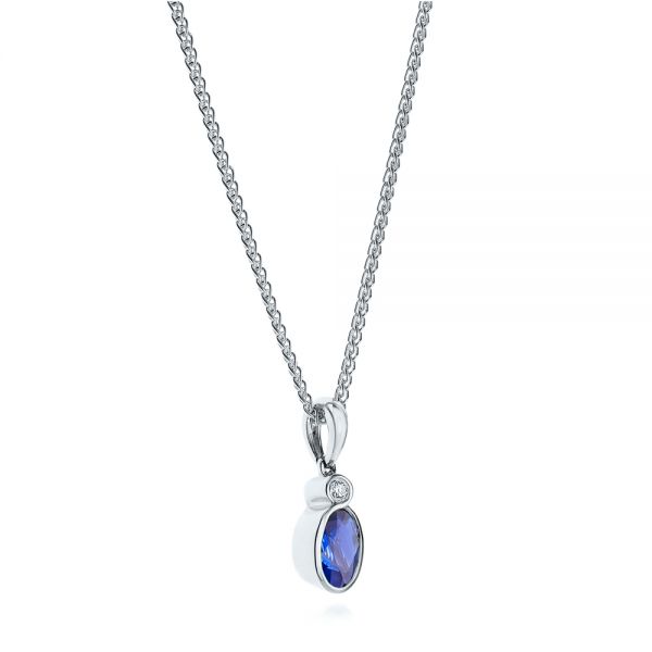 14k White Gold Blue Sapphire And Diamond Pendant - Flat View - 106028