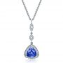 14k White Gold Blue Sapphire And Diamond Pendant - Three-Quarter View -  100079 - Thumbnail