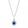 18k White Gold 18k White Gold Blue Sapphire And Diamond Pendant - Three-Quarter View -  103277 - Thumbnail