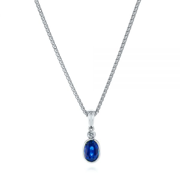  Platinum Platinum Blue Sapphire And Diamond Pendant - Three-Quarter View -  106028