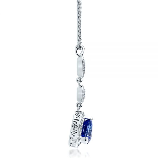 14k White Gold Blue Sapphire And Diamond Pendant - Side View - 100079