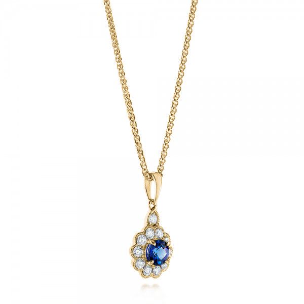 14k Yellow Gold 14k Yellow Gold Blue Sapphire And Diamond Pendant - Flat View - 103277