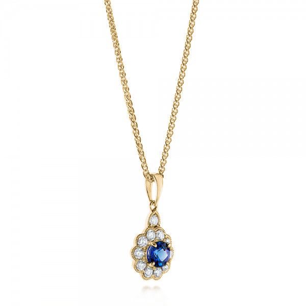 18k Yellow Gold 18k Yellow Gold Blue Sapphire And Diamond Pendant - Flat View -  103277