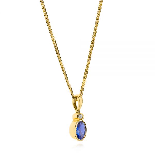 14k Yellow Gold 14k Yellow Gold Blue Sapphire And Diamond Pendant - Flat View - 106028