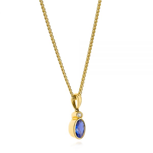 14k Yellow Gold 14k Yellow Gold Blue Sapphire And Diamond Pendant - Flat View -  106028